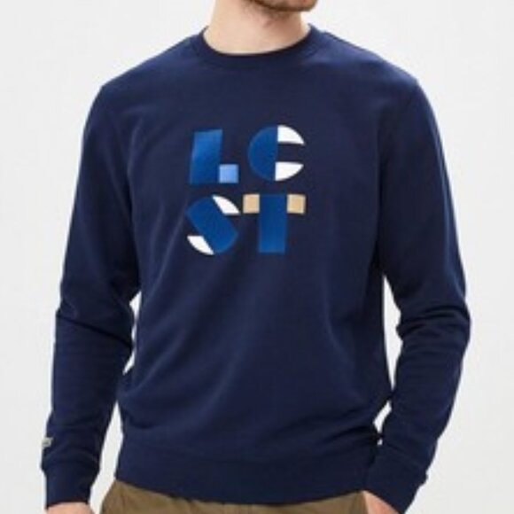 Lacoste Men's Long Sleeve Letter Block Graphic Sweatshirt, Navy Blue, - Picture 2 of 12